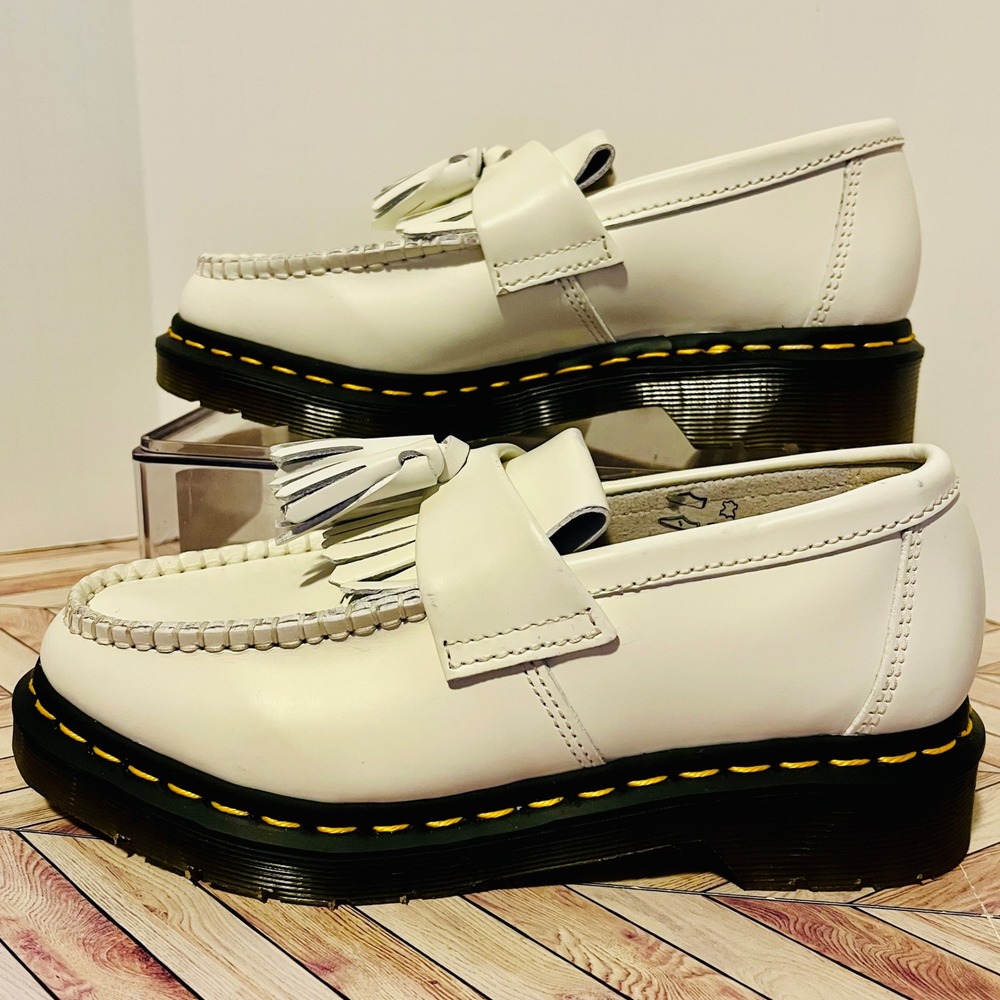 Dr Martens Adrian YS Loafers Mens 4 Womens 5 White Tassel Kiltie Smooth Leather